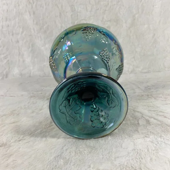 Vintage Indiana Glass Iridescent Blue Harvest Grapes 1960's carnival glass dish - Picture 5 of 9